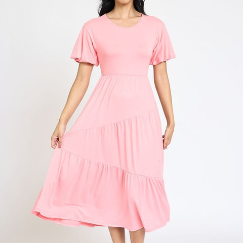Plus Solid Diagonal Tiered Flowy Dress - Crazy Like a Daisy Boutique