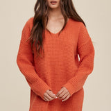 Slouchy V-neck Ribbed Knit Sweater - Crazy Like a Daisy Boutique #