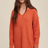 Slouchy V-neck Ribbed Knit Sweater - Crazy Like a Daisy Boutique #