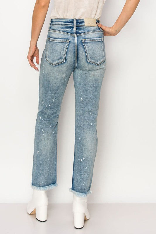 HIGH RISE DISTRESSED STRAIGHT WITH FRAY HEM JEANS - Crazy Like a Daisy Boutique