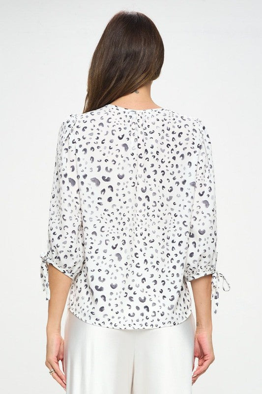 Made in USA Print Top with Self Tie Sleeves - Crazy Like a Daisy Boutique #