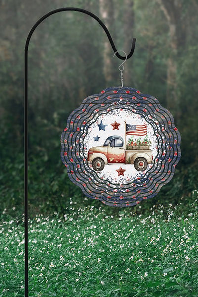 Patriotic USA Truck With Flag Garden Wind Spinner