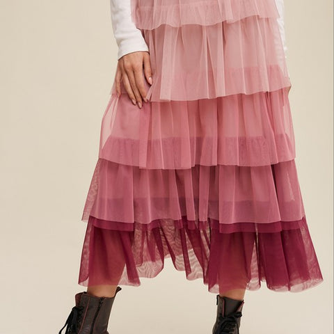 Gradient Style Tiered Mesh Maxi Skirt - Crazy Like a Daisy Boutique