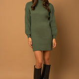 Turtle Neck Balloon Sleeve Sweater Dress - Crazy Like a Daisy Boutique