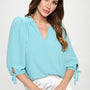 Solid V neck Top with Self Tie Sleeves - Crazy Like a Daisy Boutique #