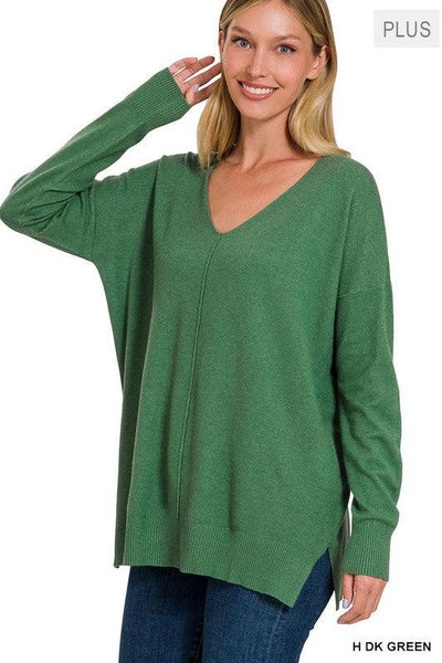 PLUS GARMENT DYED FRONT SEAM SWEATER - Crazy Like a Daisy Boutique #