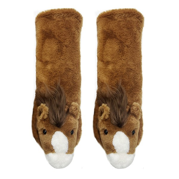 Horse Play - Women's Plush Animal Slipper Socks - Crazy Like a Daisy Boutique