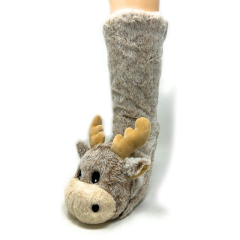 Moose Up - Women's Plush Animal Slipper Socks - Crazy Like a Daisy Boutique