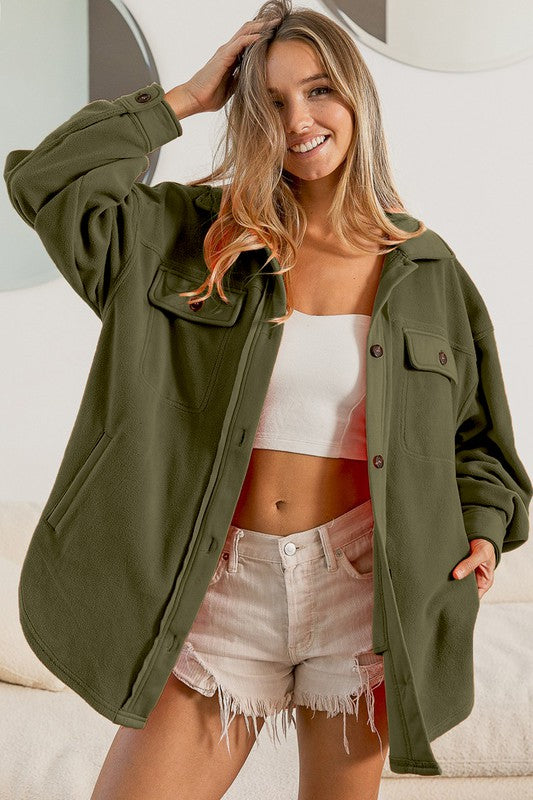 Fleece Buttoned Down Oversized Jacket - Crazy Like a Daisy Boutique