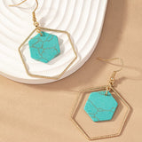 Hexagon hoop and stone drop earrings - Crazy Like a Daisy Boutique