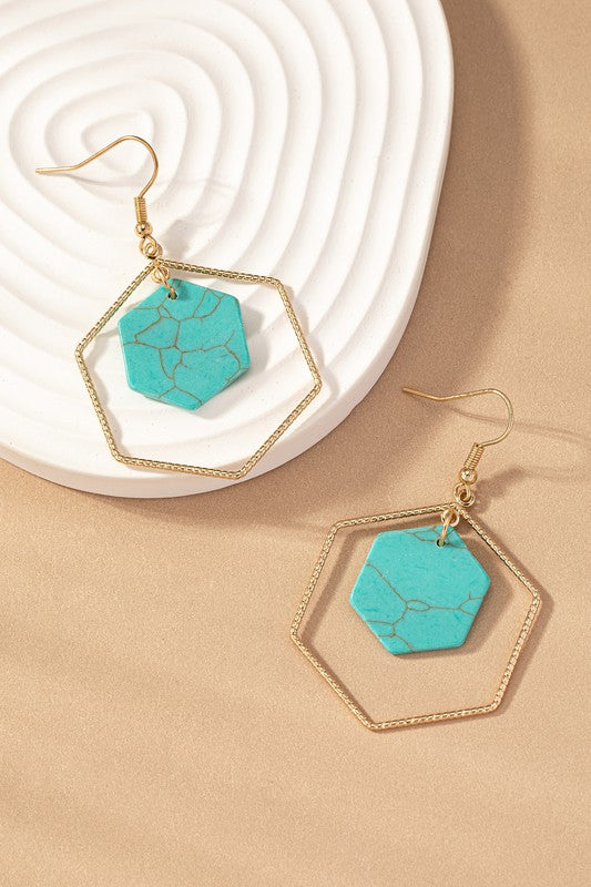 Hexagon hoop and stone drop earrings - Crazy Like a Daisy Boutique #