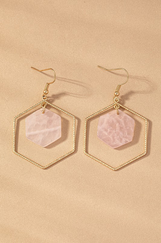 Hexagon hoop and stone drop earrings - Crazy Like a Daisy Boutique