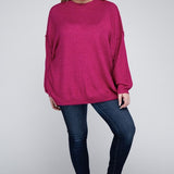 Plus Oversized Round Neck Raw Seam Melange Sweater - Crazy Like a Daisy Boutique