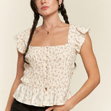 Floral print ruffled top - Crazy Like a Daisy Boutique #