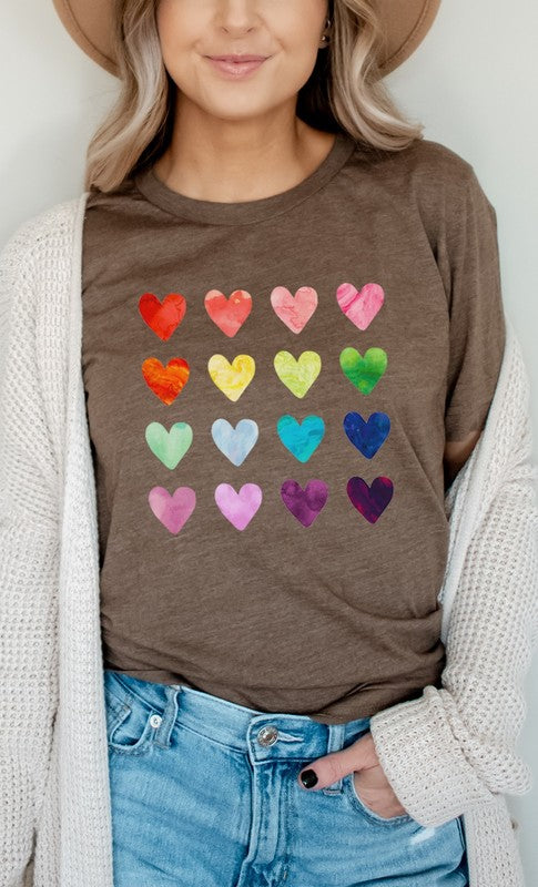 Watercolor Rainbow Heart Grid Graphic Tee