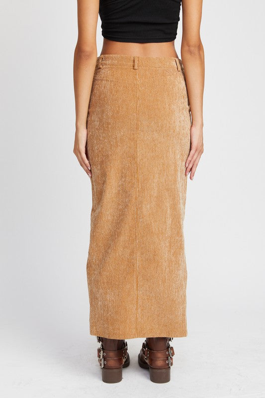 CORDUROY MID SKIRT WITH FRONT SLIT - Crazy Like a Daisy Boutique