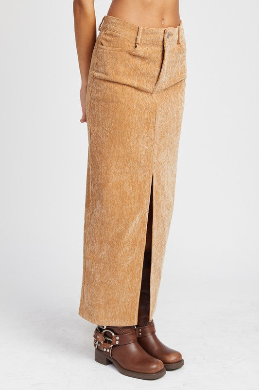 CORDUROY MID SKIRT WITH FRONT SLIT - Crazy Like a Daisy Boutique
