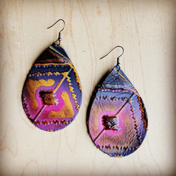 Leather Teardrop Earring-Magenta Navajo - Crazy Like a Daisy Boutique #