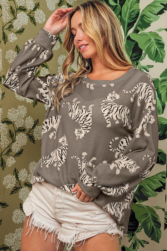 tiger animal print dolman sweatshirt pullover - Crazy Like a Daisy Boutique