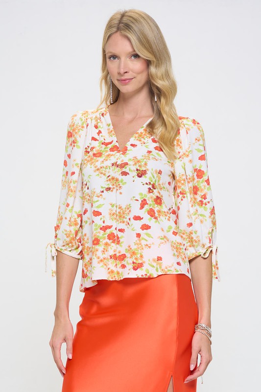 Made in USA Flower Print V neck Top - Crazy Like a Daisy Boutique #