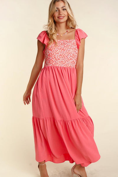 PLUS EMBROIDERY DOT WOVEN MAXI DRESS WITH SIDE POCKETS