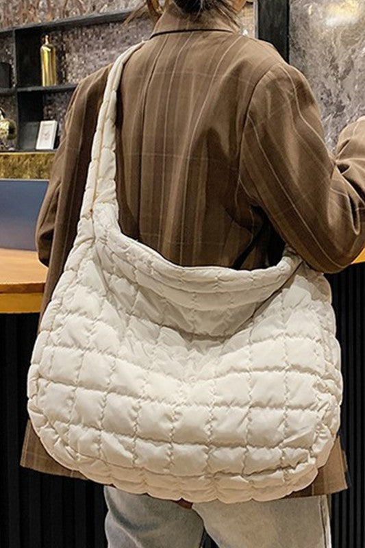 Beige Quilted Zipper Large Jennie Shoulder Bag - Crazy Like a Daisy Boutique