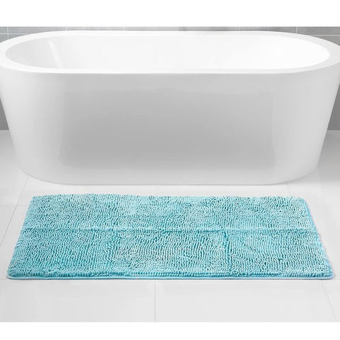 Blue Chenille Bath Mat Soft Bathroom Rug