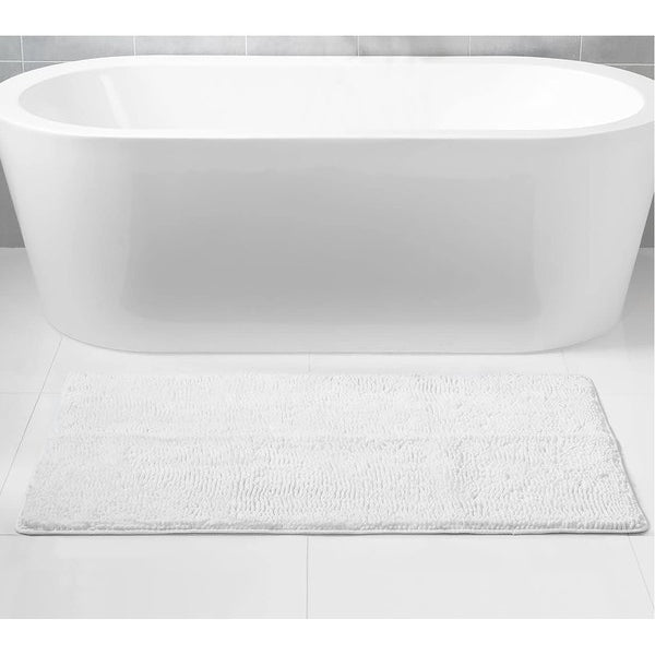 White Chenille Bath Mat Soft Bathroom Rug - Crazy Like a Daisy Boutique #
