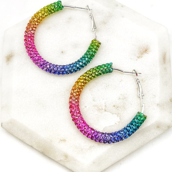 Rainbow Glitter Hoop Earrings St Patricks Day