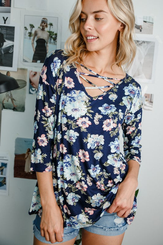 FLORAL LACE UP TOP