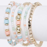 Mix Beads Layered Stretch Bracelet Set - Crazy Like a Daisy Boutique #