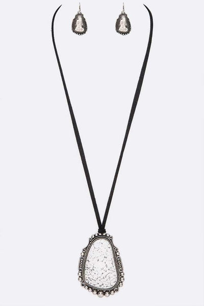 Oversize Stone Pendant Long Necklace Set - Crazy Like a Daisy Boutique #