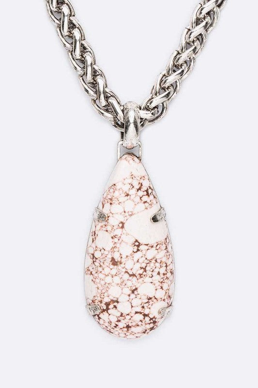 Stone Teardrop Pendant Rope Chain Western Necklace - Crazy Like a Daisy Boutique #