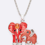 Mother And Child Elephant Pendant Long Necklace - Crazy Like a Daisy Boutique #