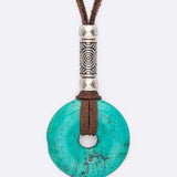 Turquoise Round Pendant Leather Necklace Set - Crazy Like a Daisy Boutique #