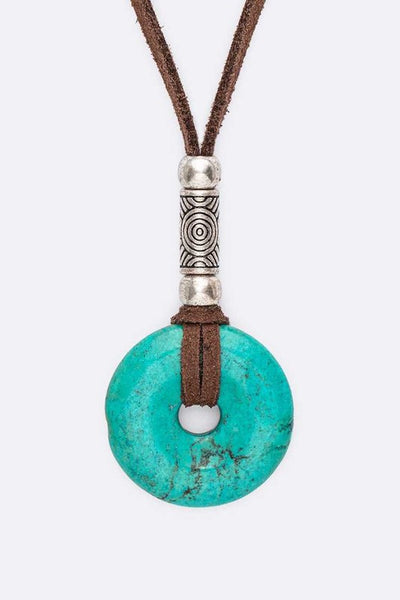 Turquoise Round Pendant Leather Necklace Set - Crazy Like a Daisy Boutique #