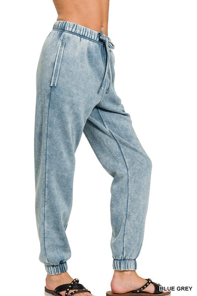 Acid Wash Fleece Sweatpants with Pockets
