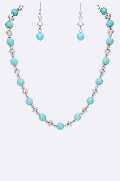 Turquoise Beads Station Necklace Set
