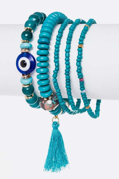 Evil Eye Mix Beads Stretch Bracelet Set