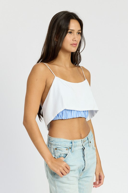 CONTRASTED CROP SPAGHETTI TOP