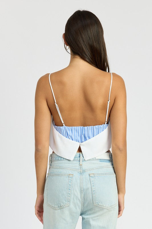 CONTRASTED CROP SPAGHETTI TOP