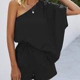 Single Shoulder Batwing Sleeve Romper - Crazy Like a Daisy Boutique #