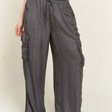PLUS SIZE SATIN CARGO PANTS WITH DRAWSTRING - Crazy Like a Daisy Boutique #