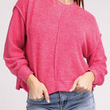 Brushed Melange Hacci Hi-Low Hem Sweater - Crazy Like a Daisy Boutique