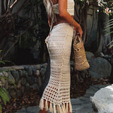 Tassel Tied Top and Openwork Skirt Cover Up Set - Crazy Like a Daisy Boutique #