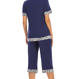 Round Neck Short Sleeve Top and Capris Pants Lounge Set - Crazy Like a Daisy Boutique #