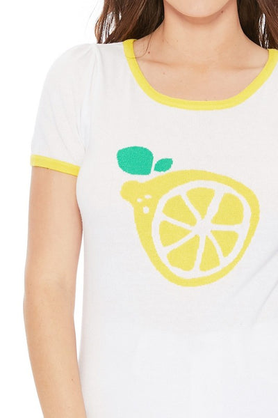 Lemon Jacquard Casual Summer Sweater Top