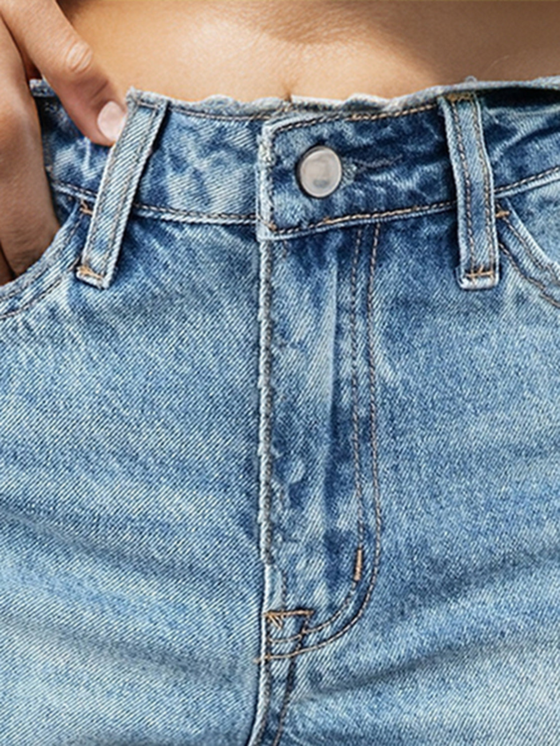 Raw Hem Denim Shorts with Pockets