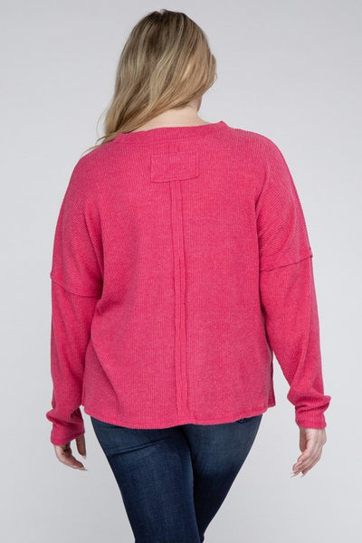 Plus Ribbed Brushed Melange Hacci Sweater - Crazy Like a Daisy Boutique #