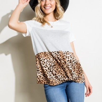 SOLID STRIPE ANIMAL MIXED TUNIC TOP